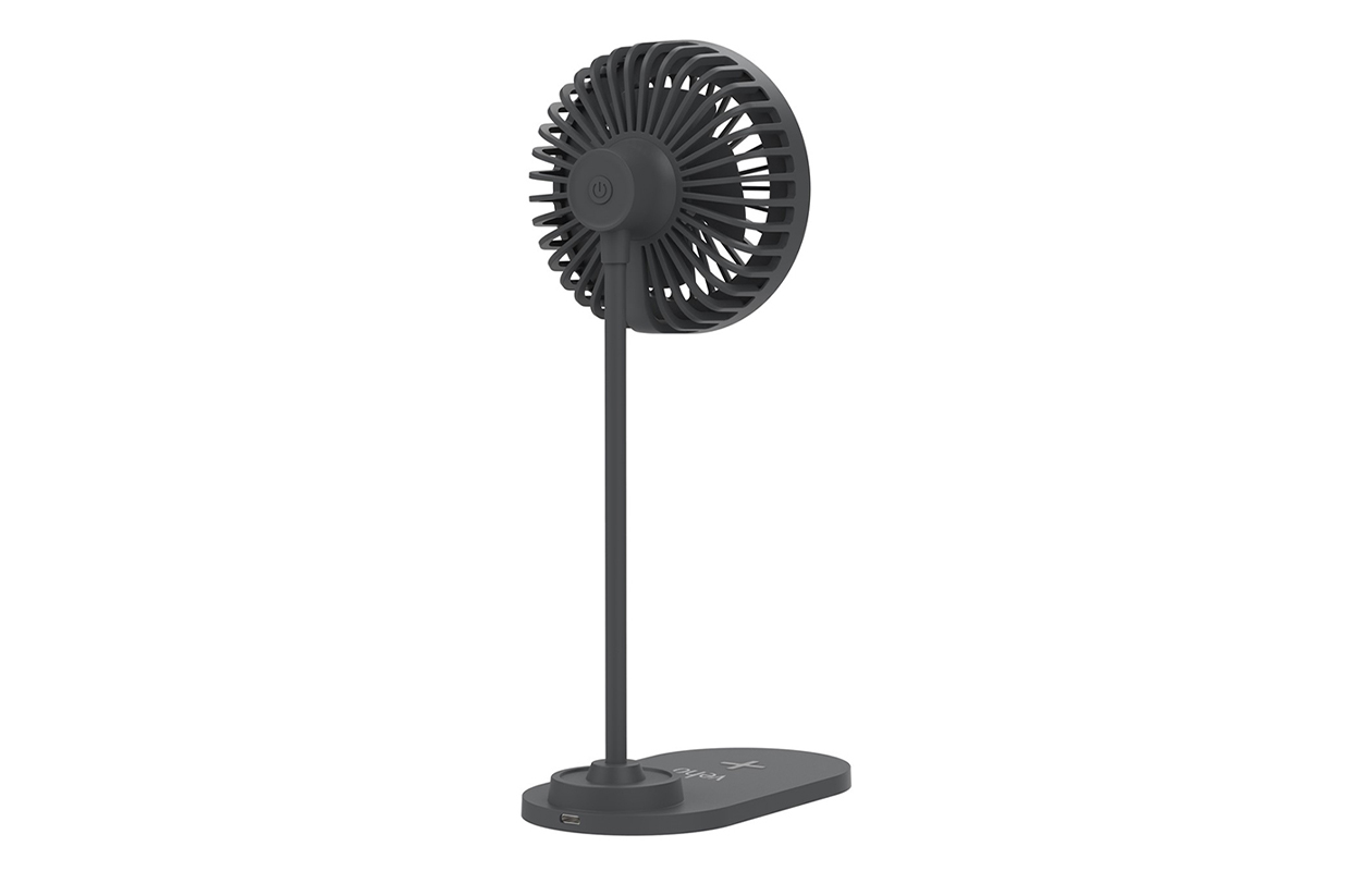 Set van 2 bureauventilators met ingebouwde lamp en draadloze oplader
