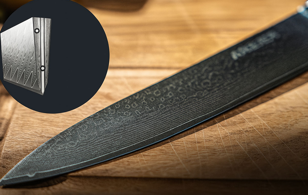 Couteau de chef Arbaer - Lame Santoku japonaise - Acier Damas
