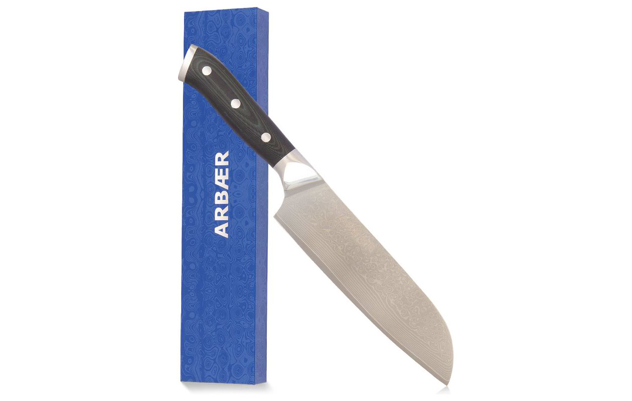 Couteau de chef Arbaer - Lame Santoku japonaise - Acier Damas