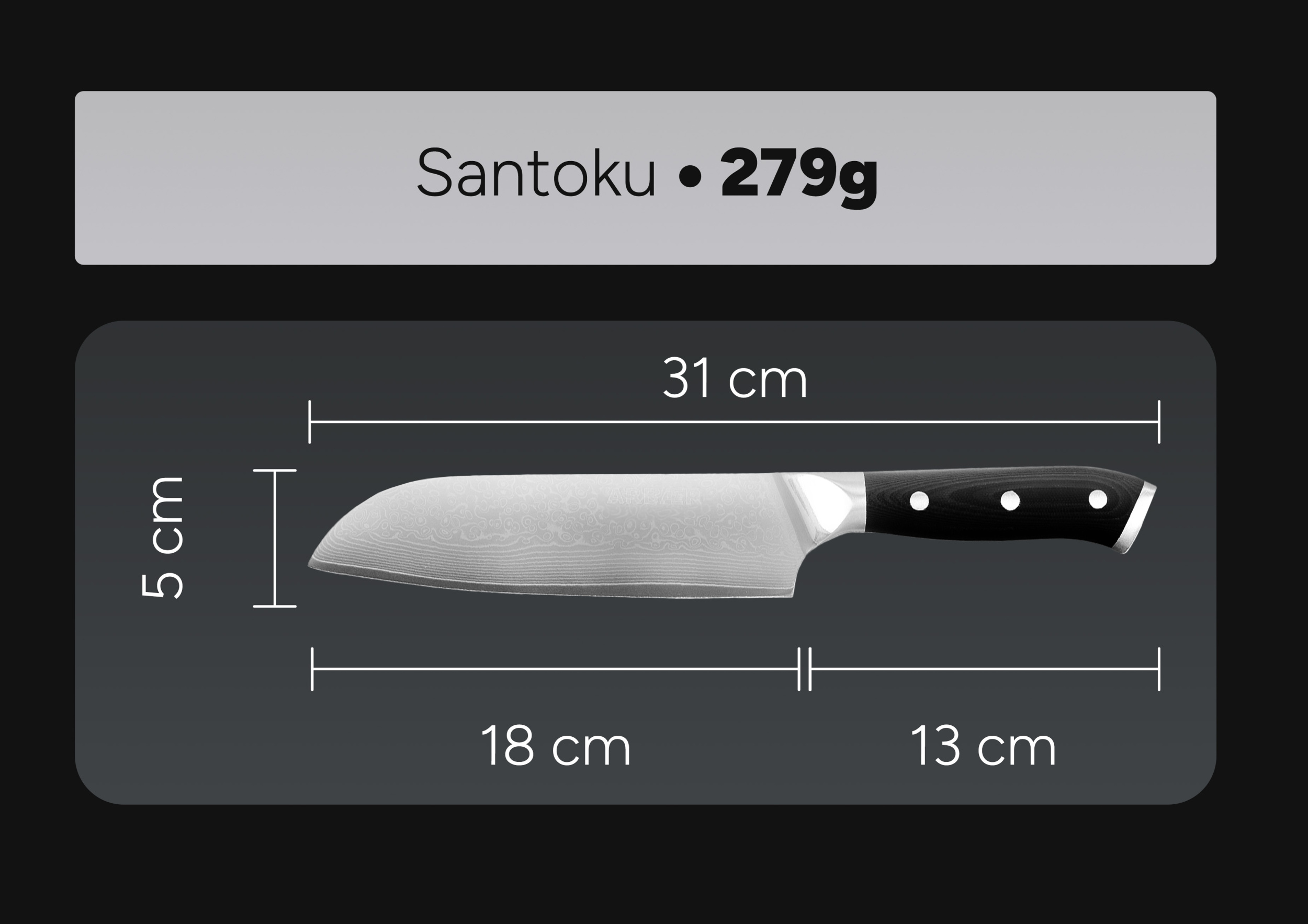 Couteau de chef Arbaer - Lame Santoku japonaise - Acier Damas