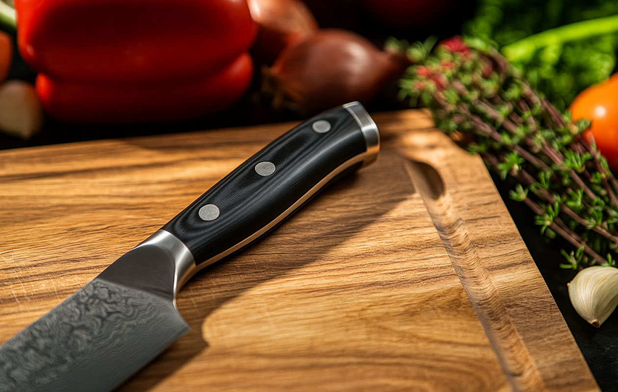 Couteau de chef Arbaer - Lame Santoku japonaise - Acier Damas