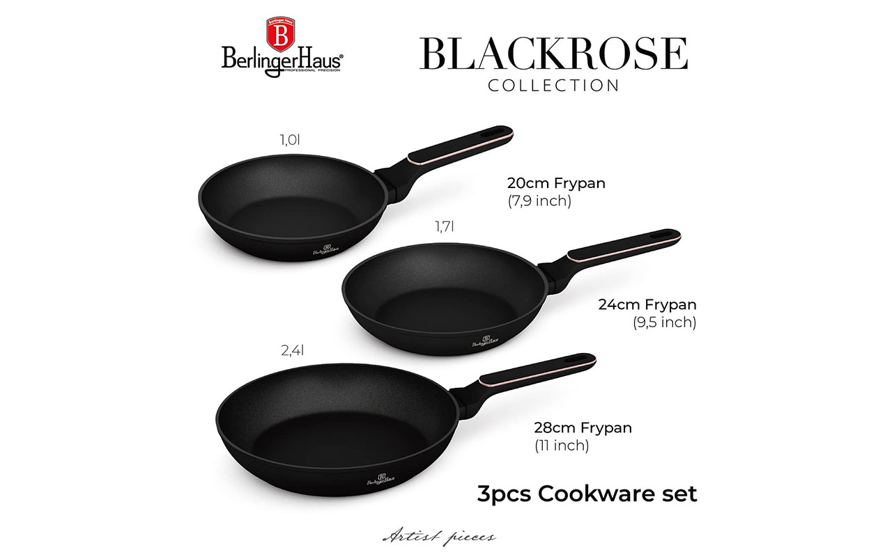 Berlinger Haus 3-delige Koekenpannenset – Black Rose BH/8360
