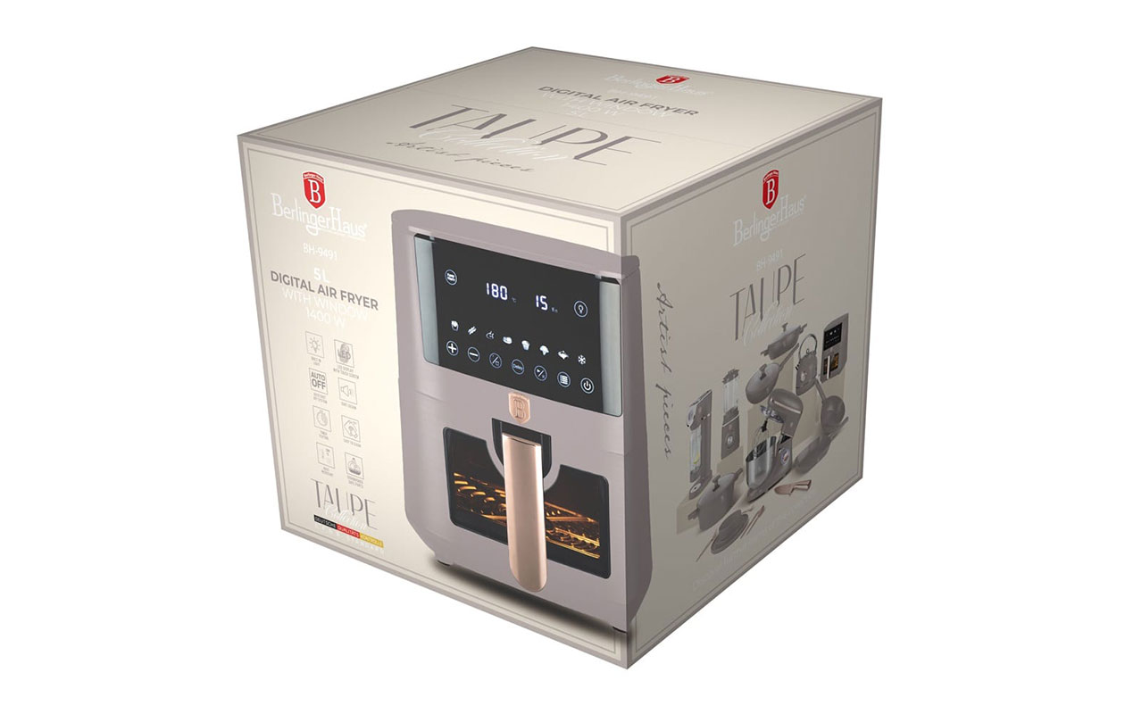 Berlinger Haus Airfryer 5L met Kijkvenster – Mat Taupe (BH/9491)