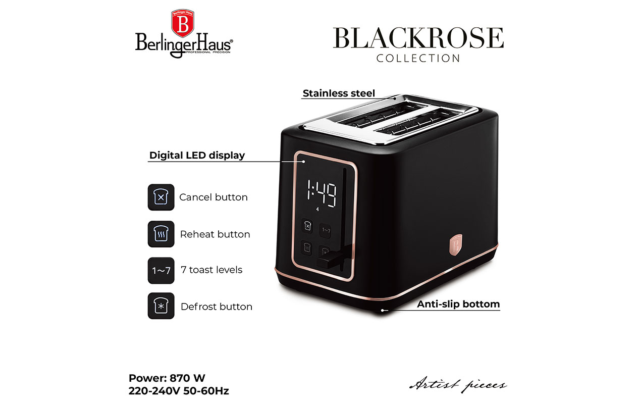 Berlinger Haus Digitale Broodrooster – Black Rose Gold (BH/9661)