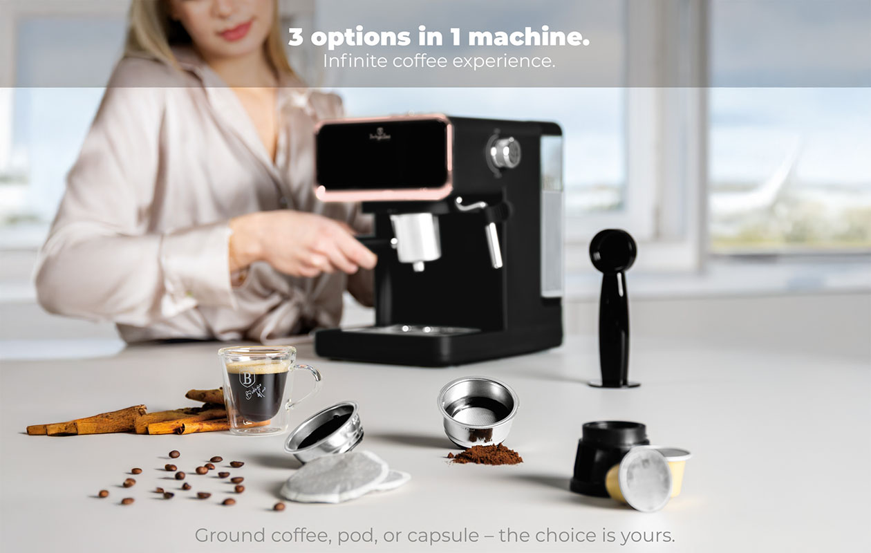 Berlinger Haus Digitale Espressomachine 3-in-1 – Zwart/Rose