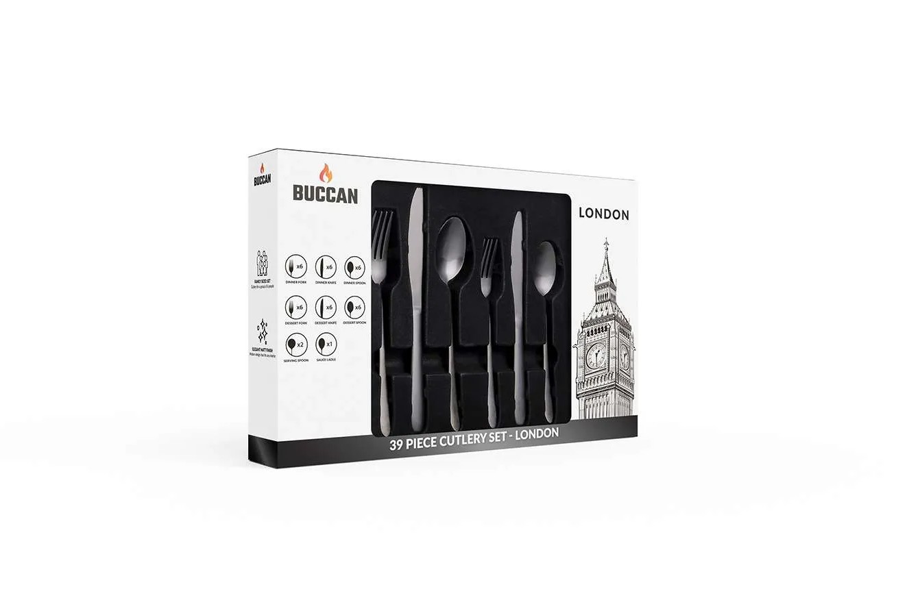 Buccan - Bestekset - London - 39 delig - Zwart