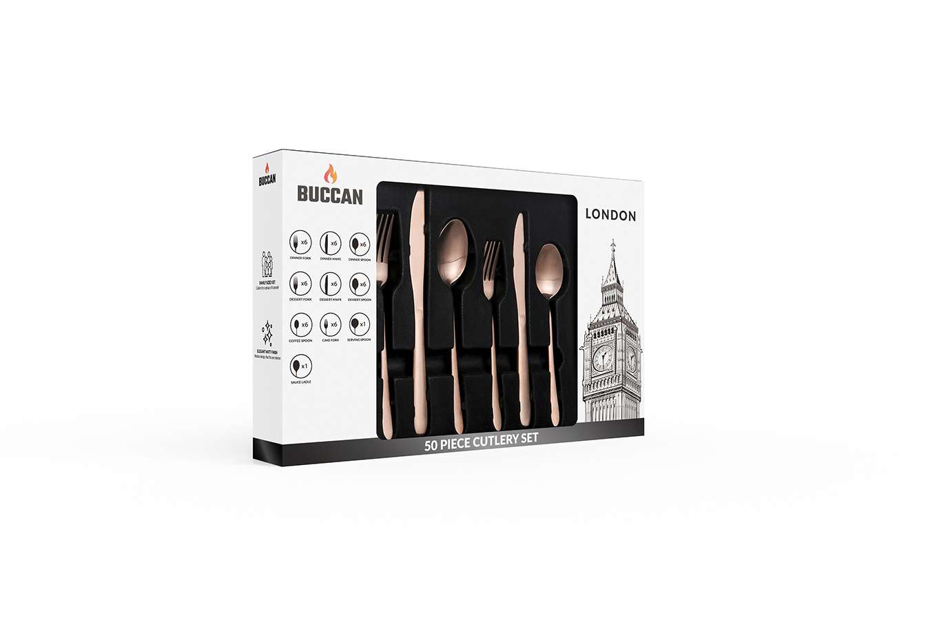 Buccan 50-delige bestekset rosé goud