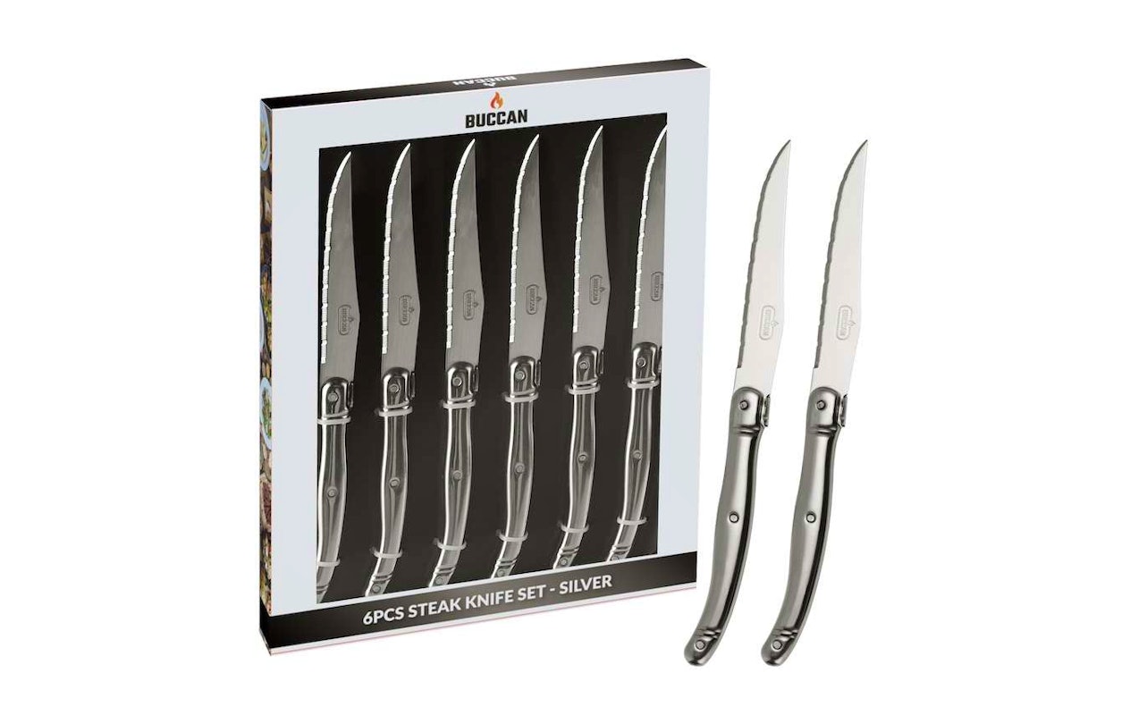 Buccan Cooking 6 delige zilveren steak messenset