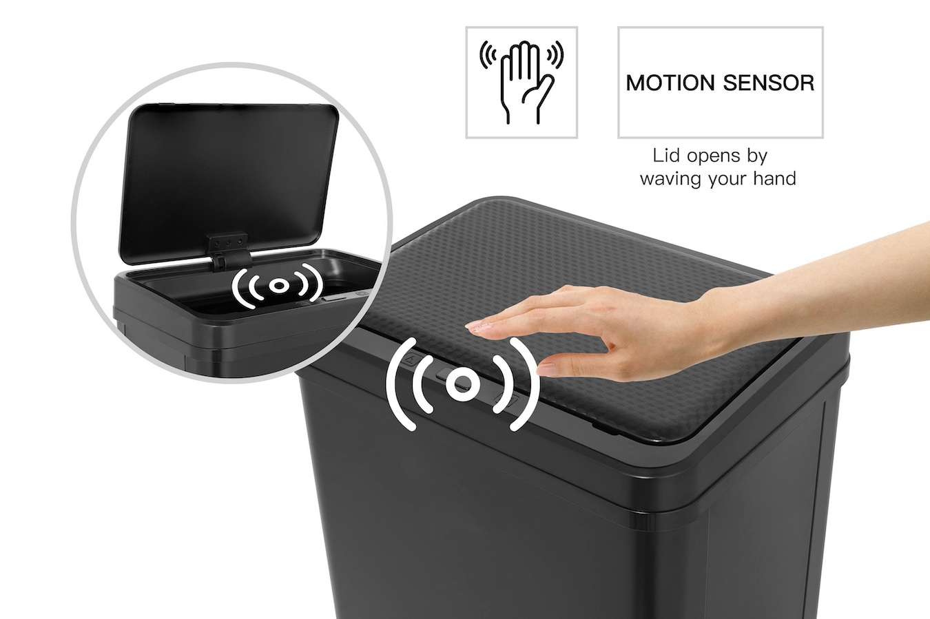 Buccan prullenbak 60L met bewegingssensor – Zwart