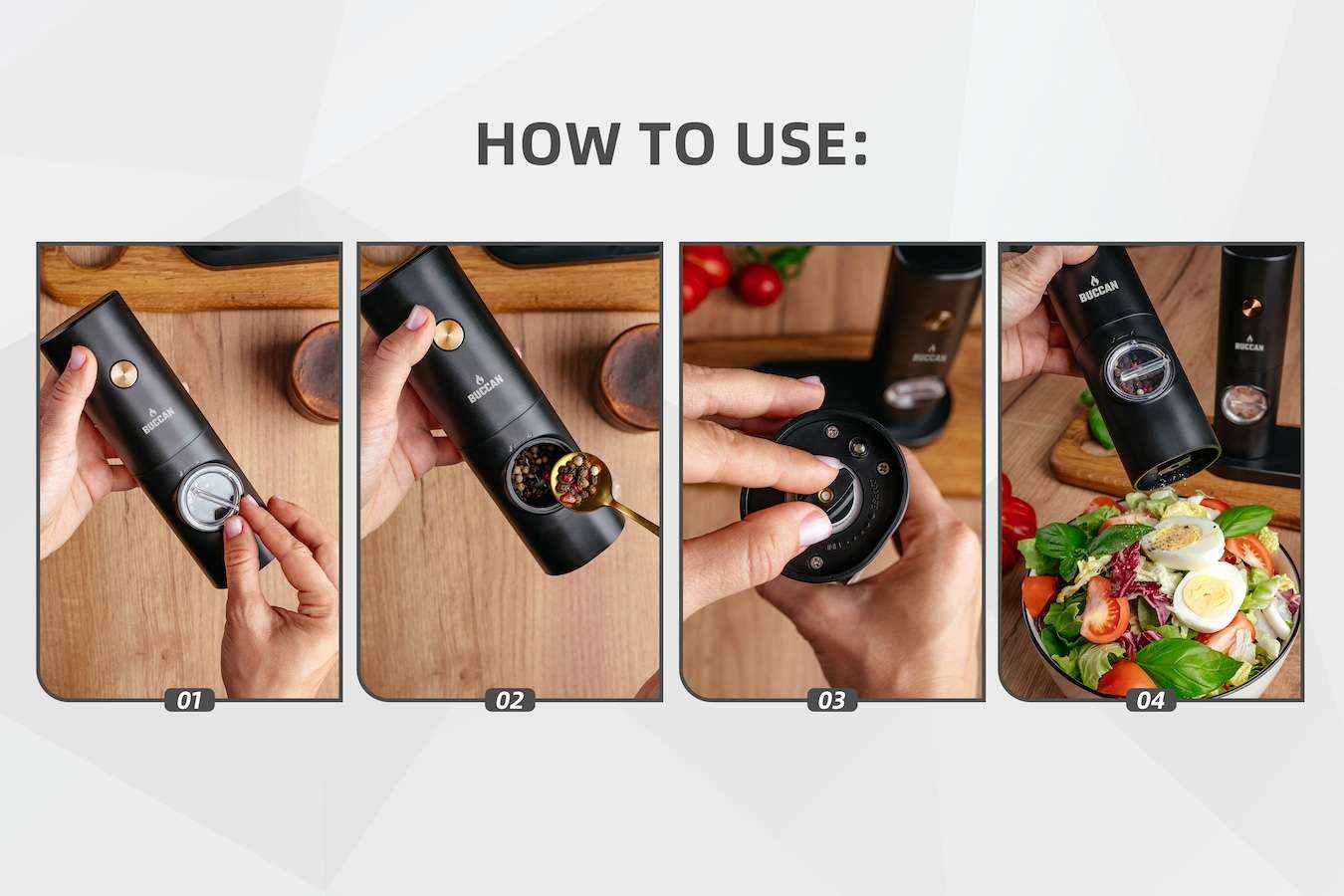 Buccan - Luxe Elektrische Peper en zoutmolen - Rosegoud - 2 stuks