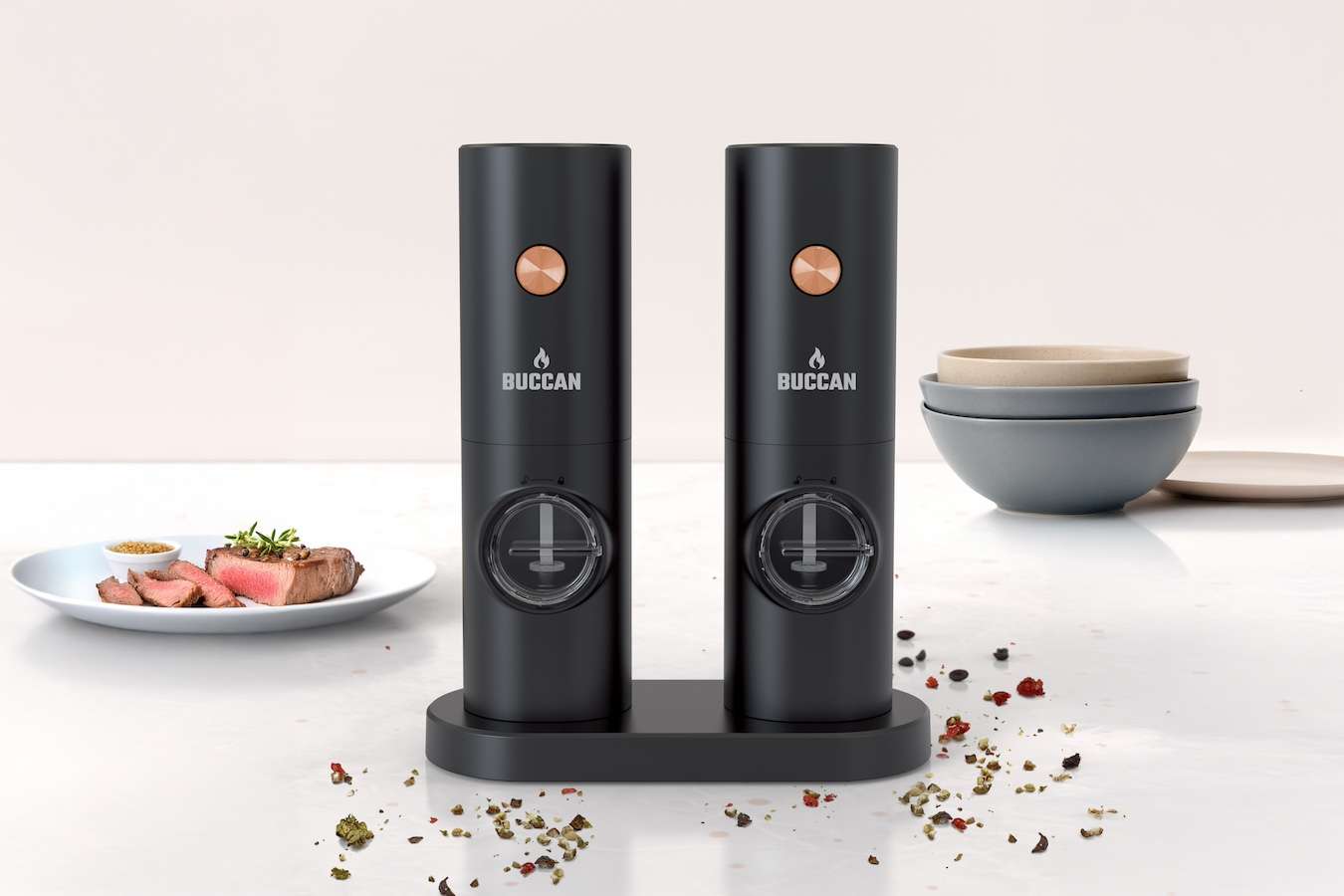 Buccan - Luxe Elektrische Peper en zoutmolen - Rosegoud - 2 stuks