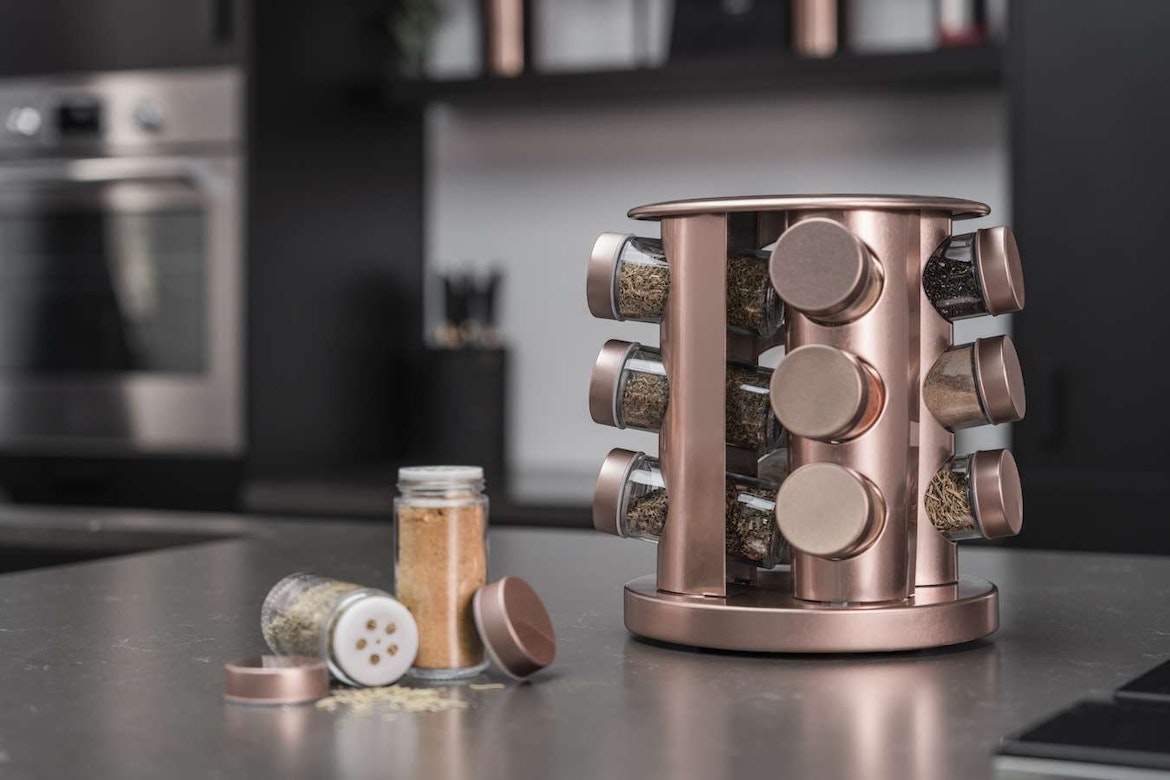 Roterend kruidenrek - 12 kruidenpotten (roségoud)