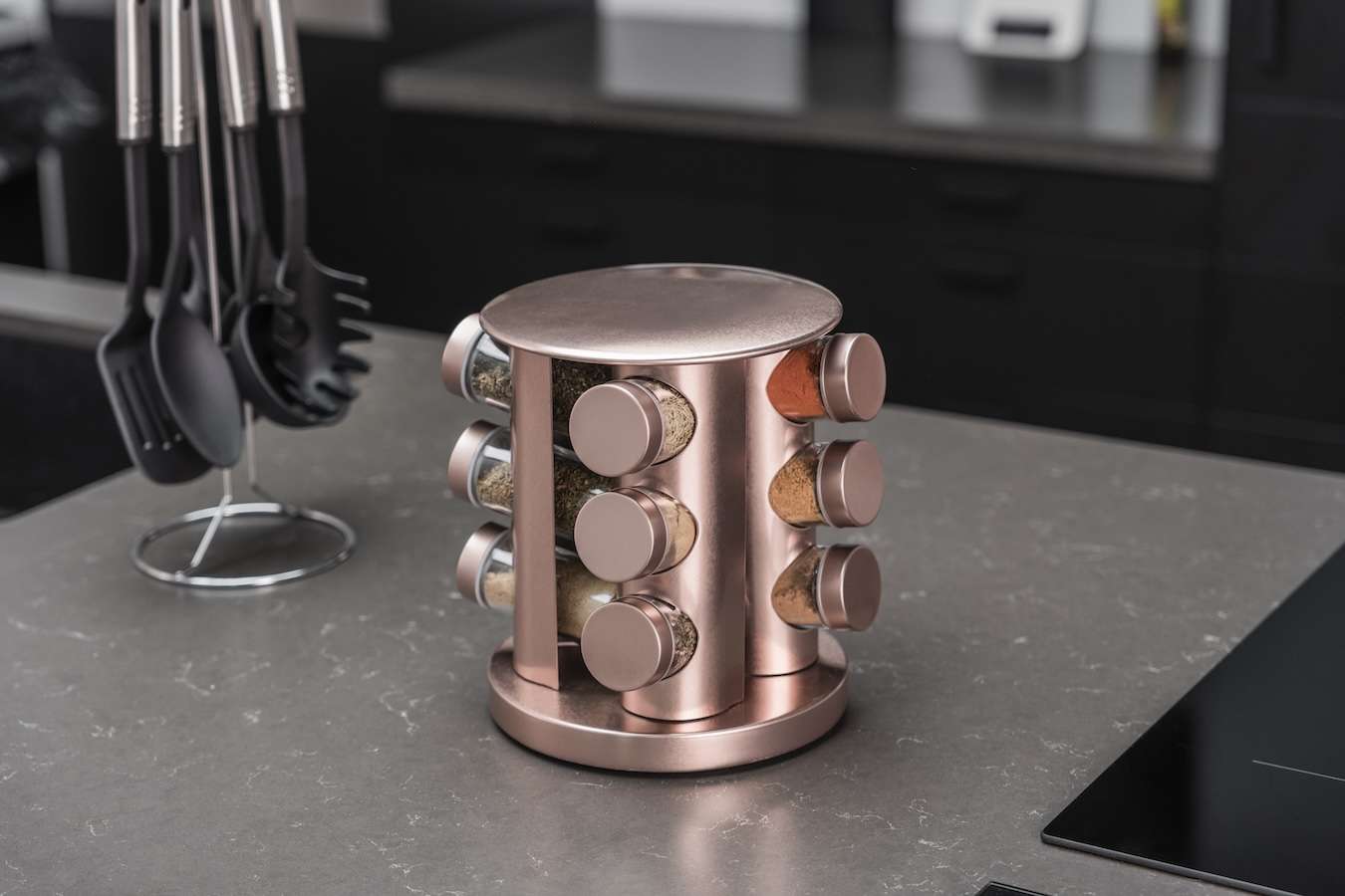 Roterend kruidenrek - 12 kruidenpotten (roségoud)