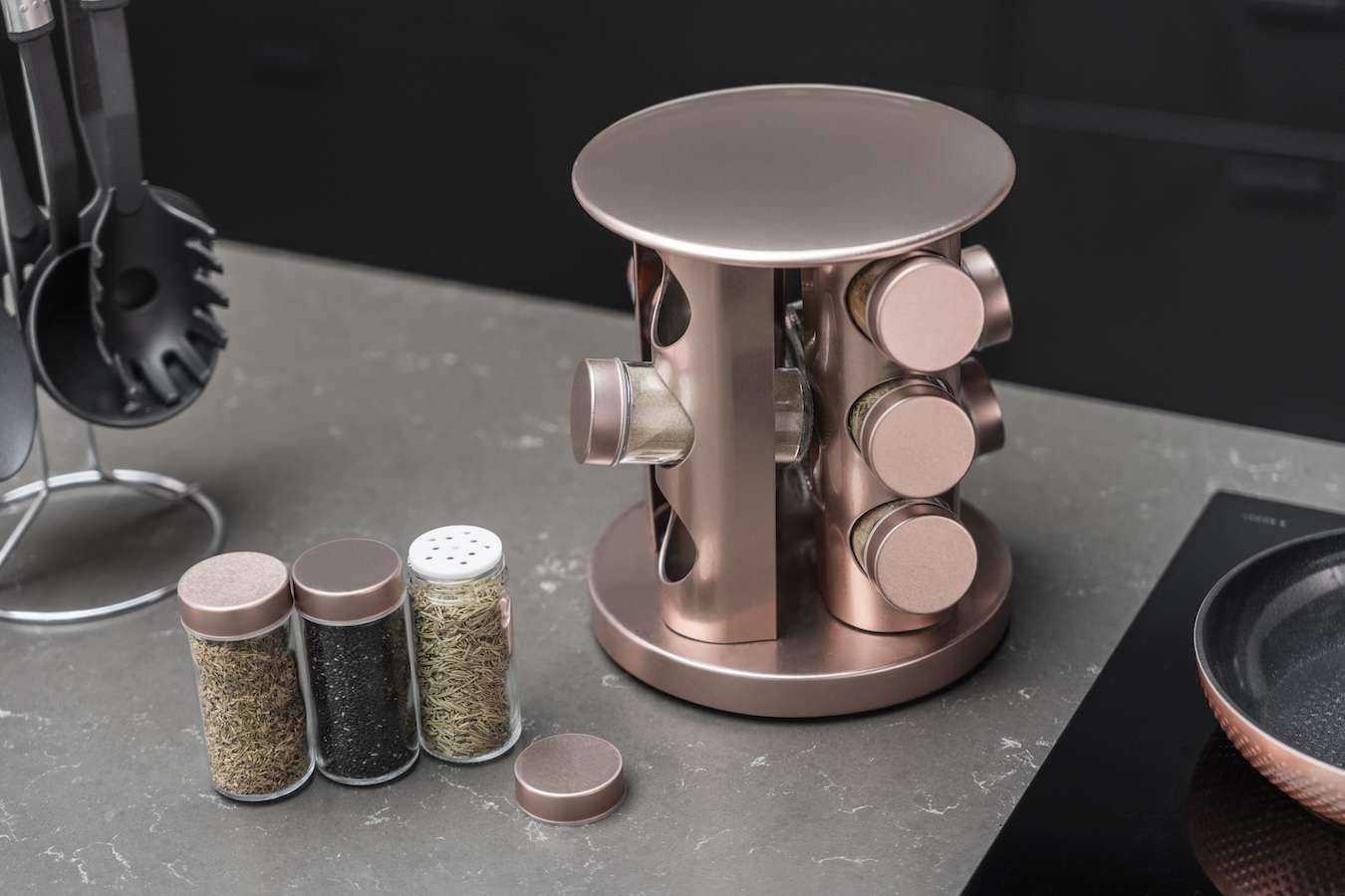 Roterend kruidenrek - 12 kruidenpotten (roségoud)