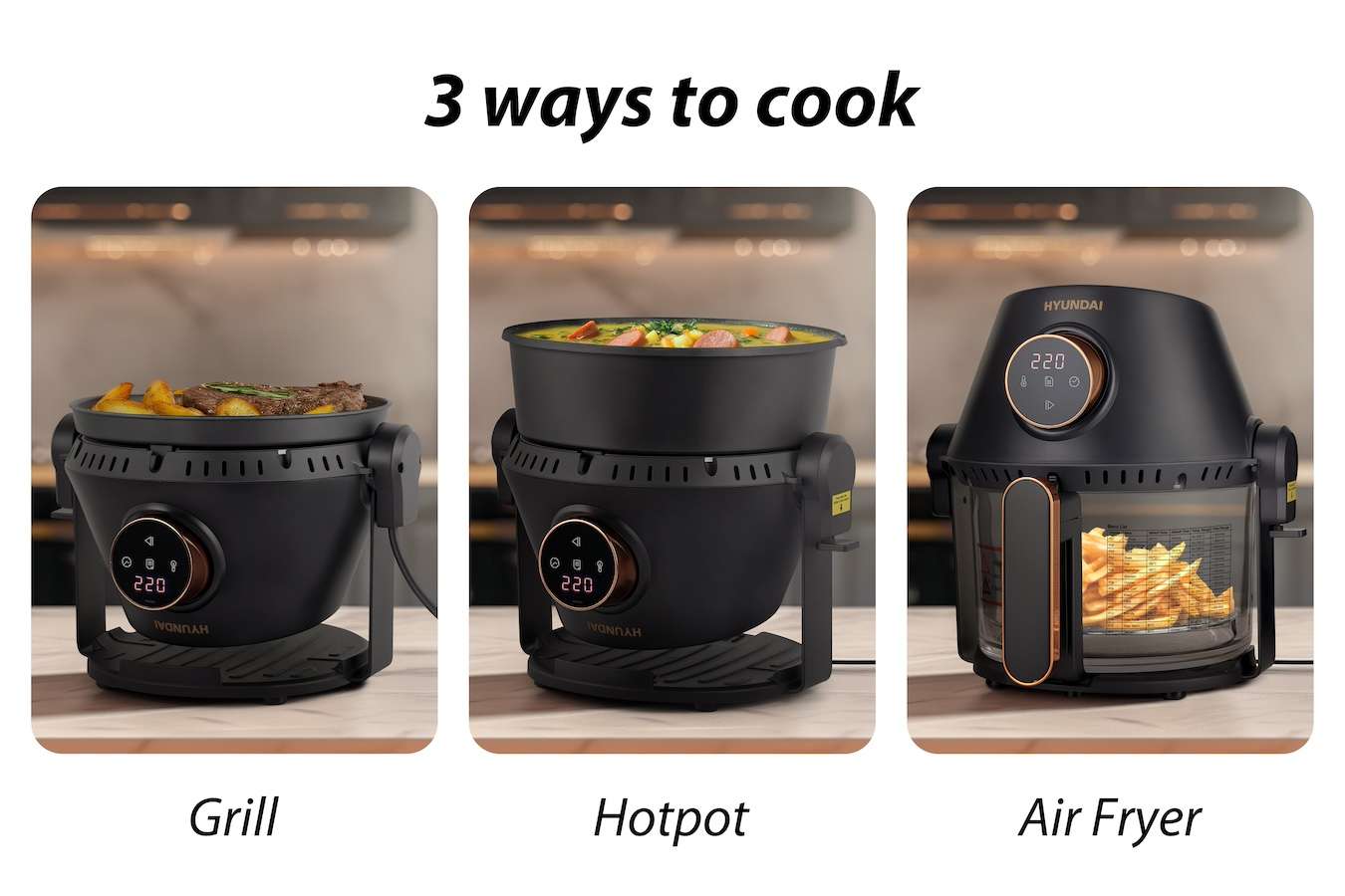 Hyundai 3-in-1 Airfryer, Grill en Hotpot