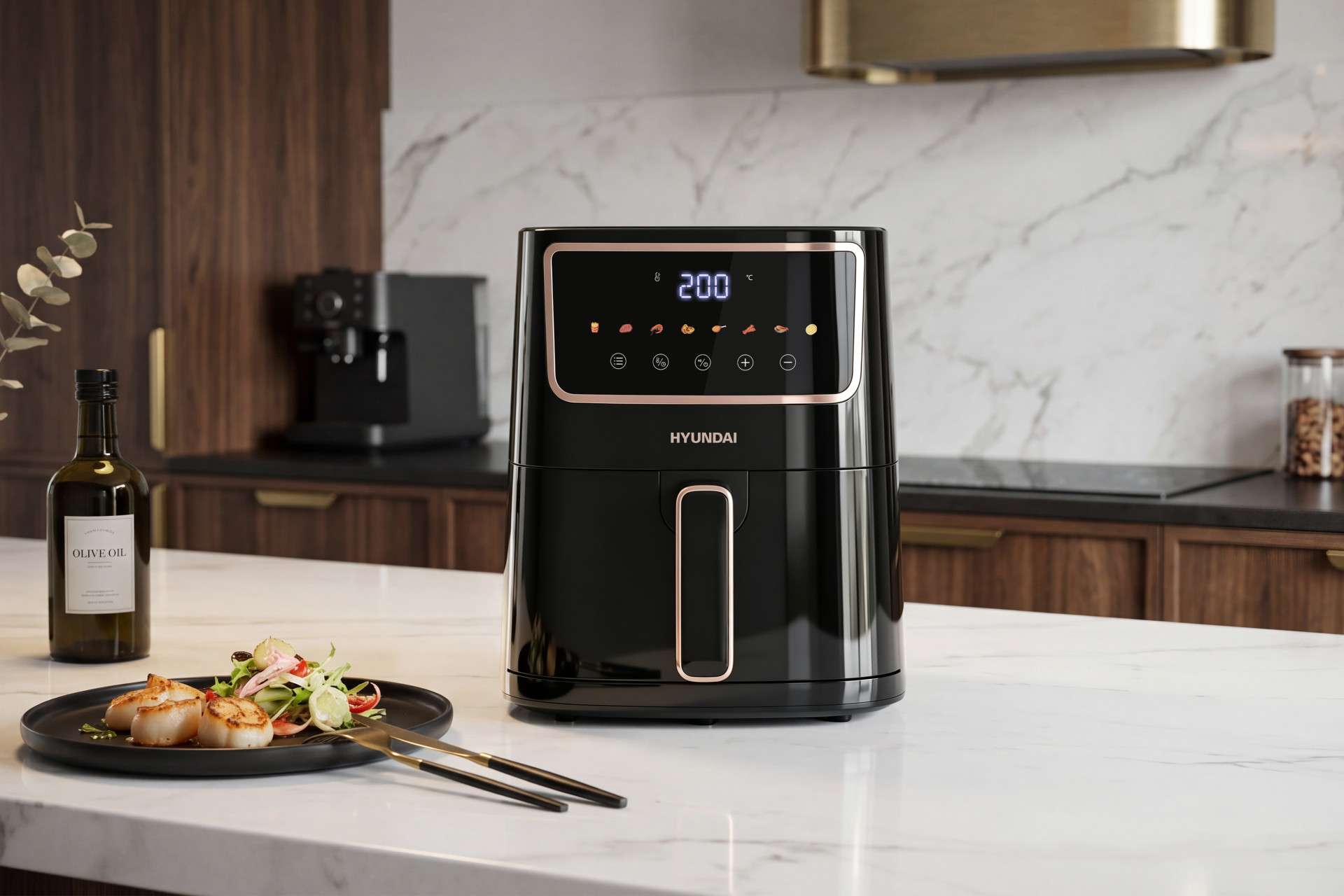 Hyundai Electronics - Digitale airfryer 4.2 Liter - Zwart Rosegoud