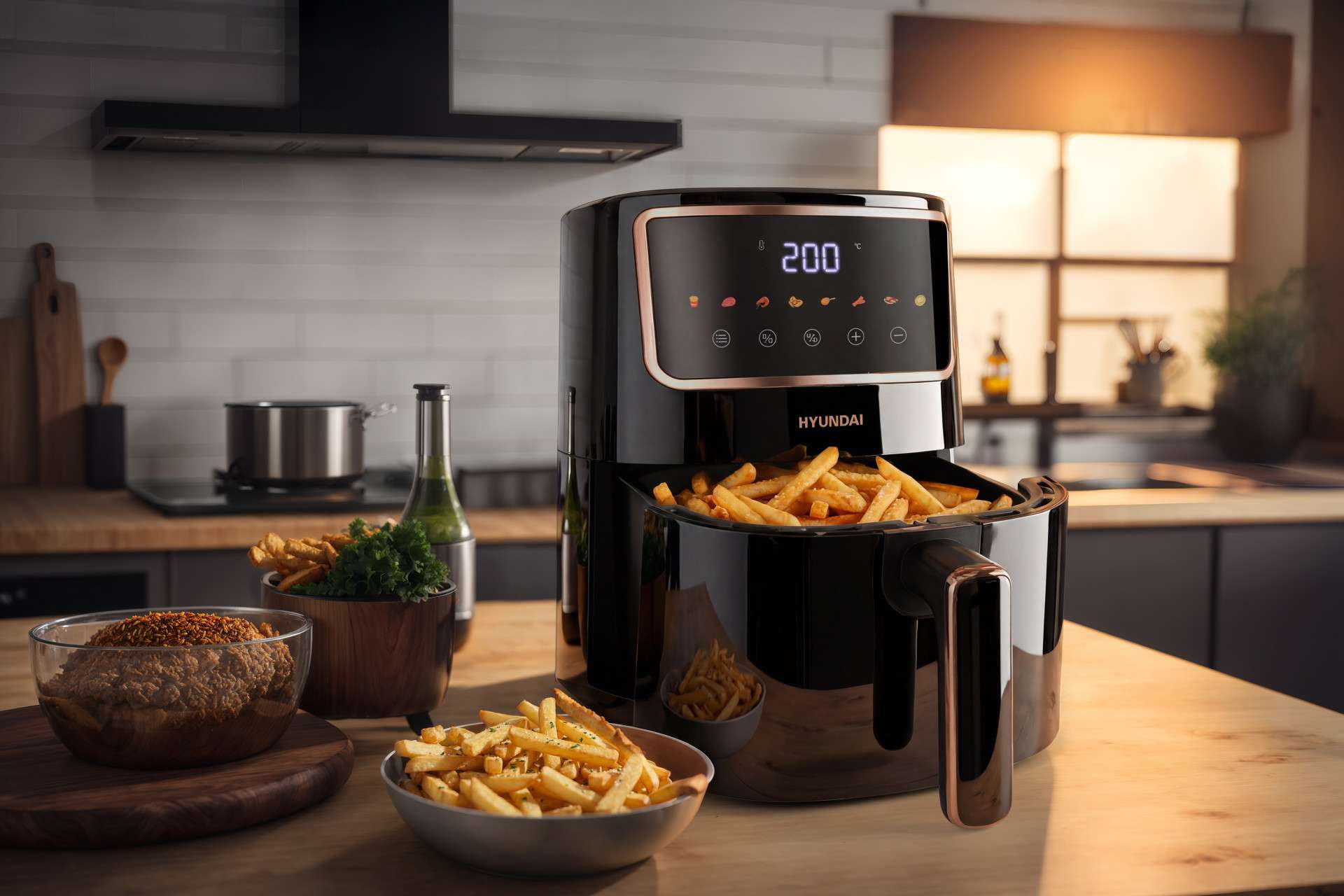Hyundai Electronics - Digitale airfryer 4.2 Liter - Zwart Rosegoud