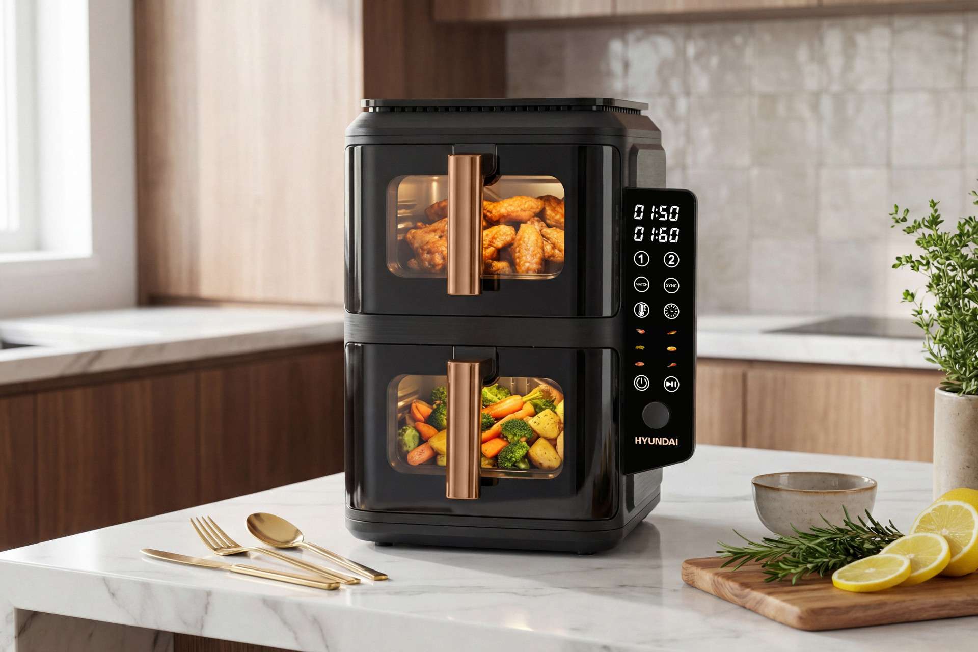 Hyundai dubbele airfryer XXL – twee lades van 5,2 liter en 2300 watt vermogen