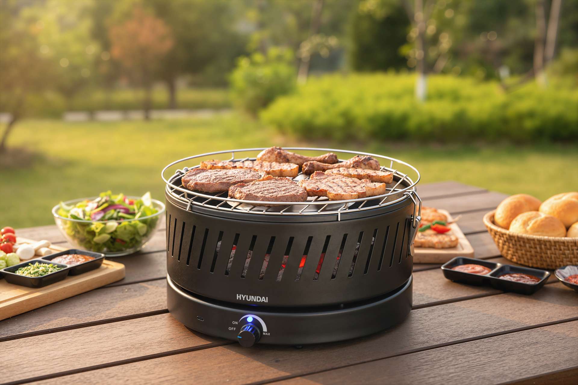 Hyundai Electronics rookvrije houtskool tafelbarbecue met ventilator