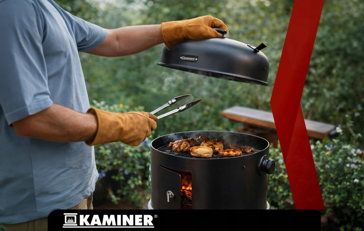 Kaminer barbecue au charbon 3-en-1 avec fumoir