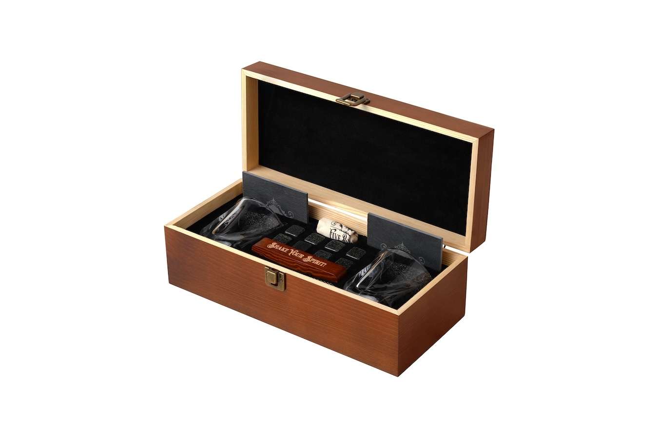 Klassieke whiskey glazen - Met herbruikbare ijsblokjes - Houten geschenkverpakking