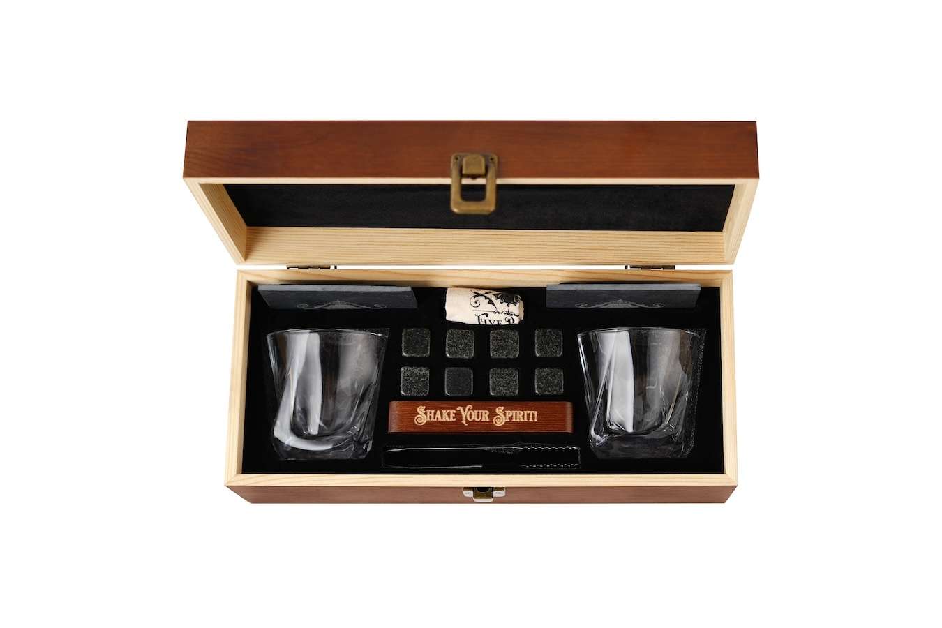 Klassieke whiskey glazen - Met herbruikbare ijsblokjes - Houten geschenkverpakking