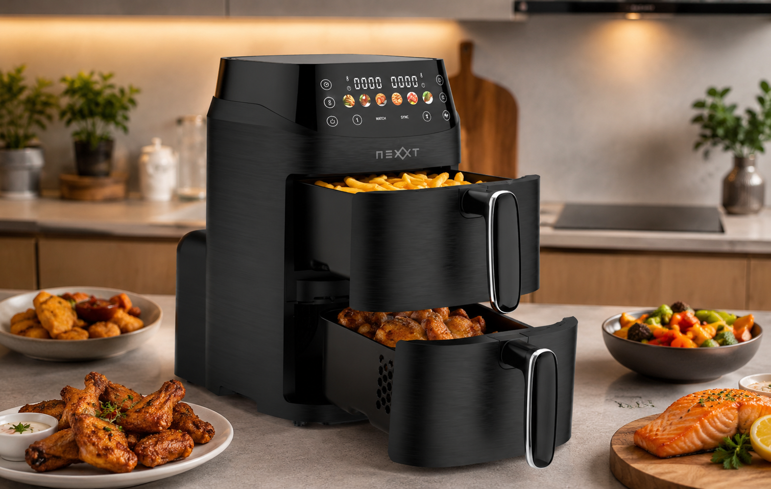 Nexxt - Double Stacked Airfryer 2.5 + 2.5 liter