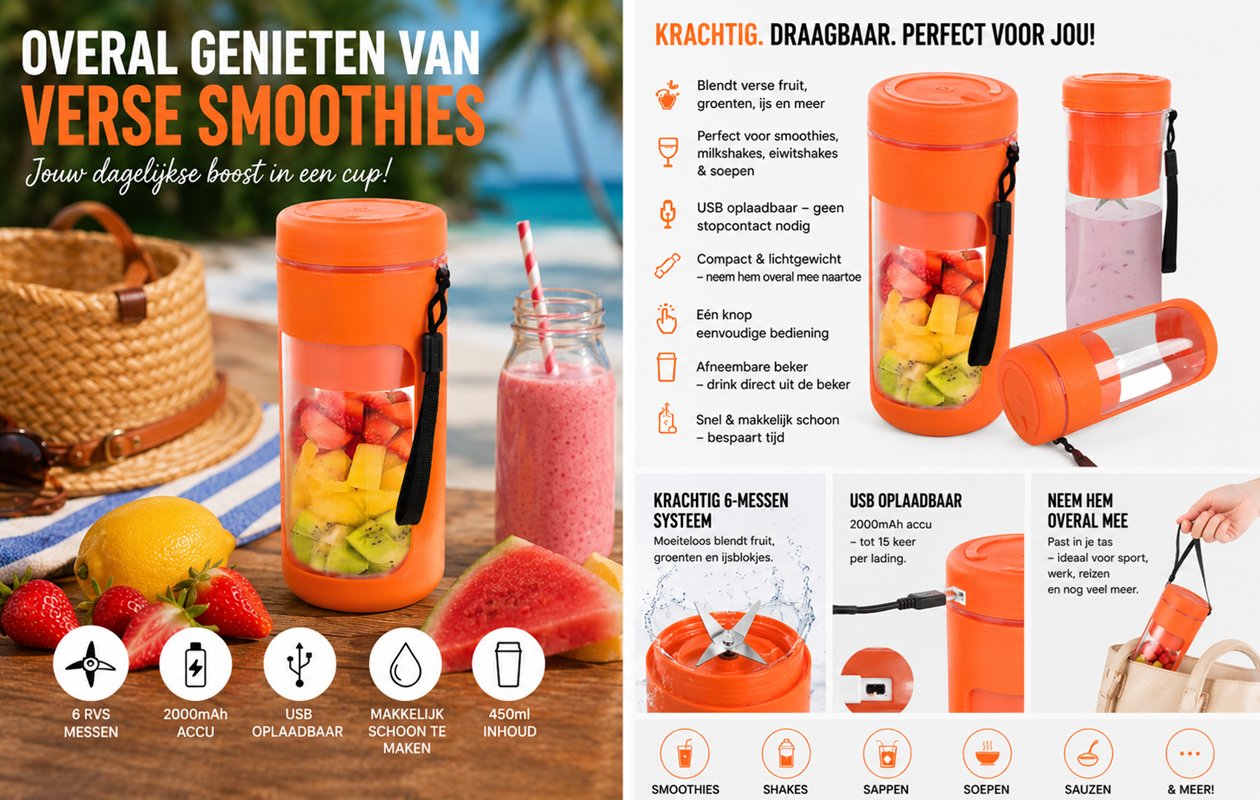 Parya Draagbare Smoothie Blender 450ml