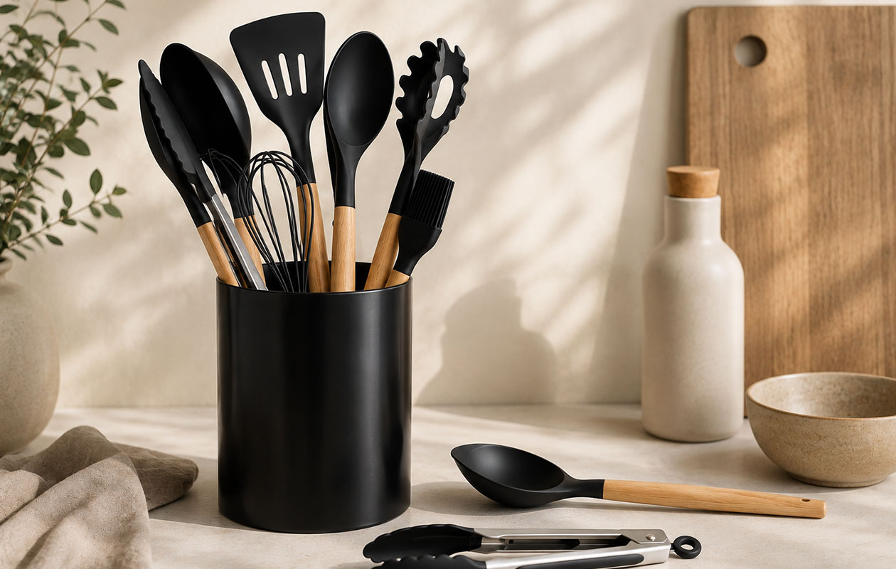 Set d’ustensiles de cuisine en silicone, 12 pièces