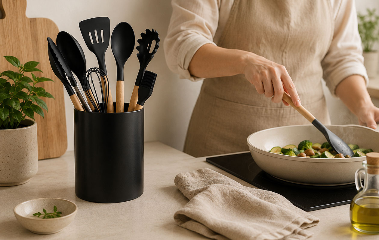 Set d’ustensiles de cuisine en silicone, 12 pièces