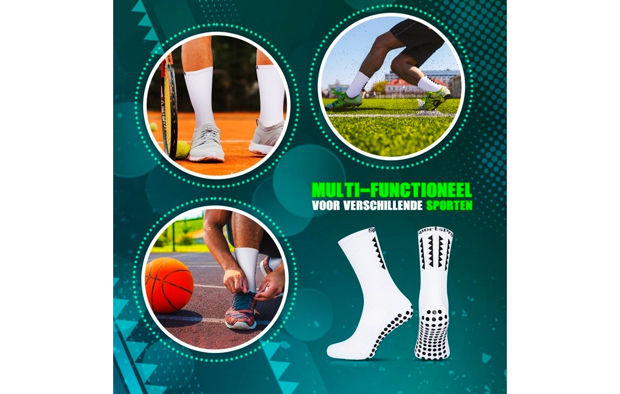 2 Pack - SportsPro Gripsokken - Wit Anti-Slip noppen - Maat 41-46