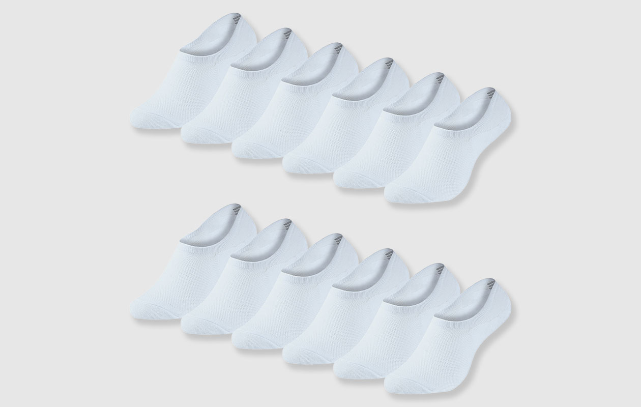 Benyson Unisex Bamboe onzichtbare sneakersokken wit 12-pack