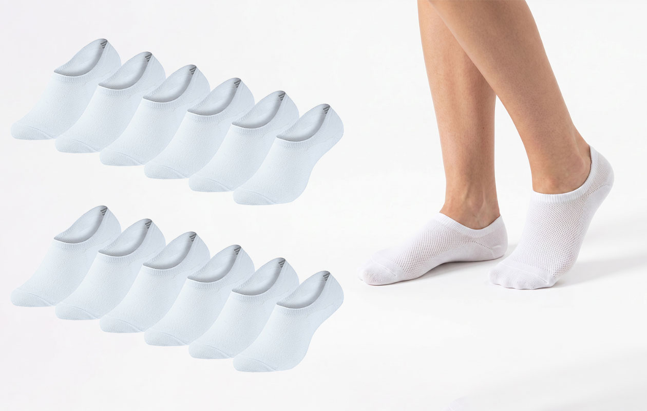 Benyson Unisex Bamboe onzichtbare sneakersokken wit 12-pack