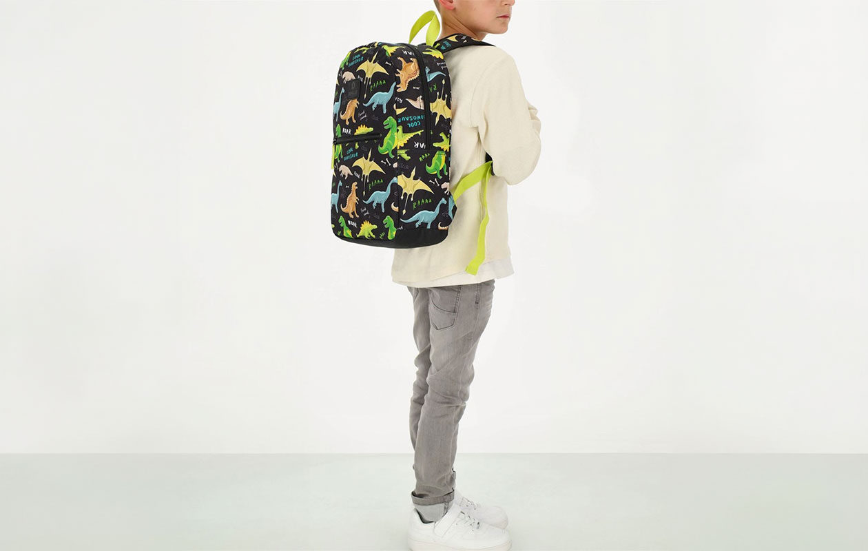 Rugzak – Zwart polyester met dinosaurusprint