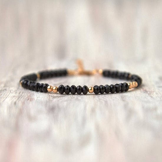 Natuurstenen kralenarmband met 18k goudkleurige kralen