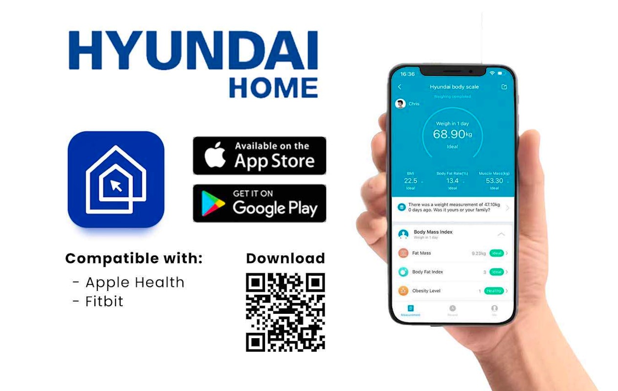 Hyundai - Smart Personenweegschaal met App & 12 Lichaamsmetingen