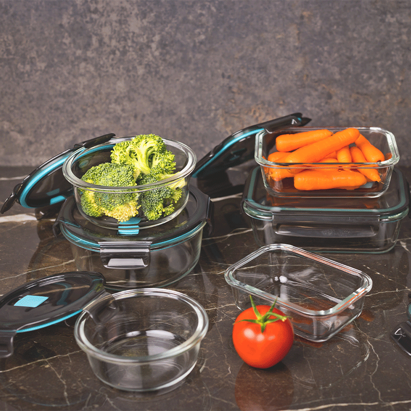 Set van 8 glazen vershoudbakjes