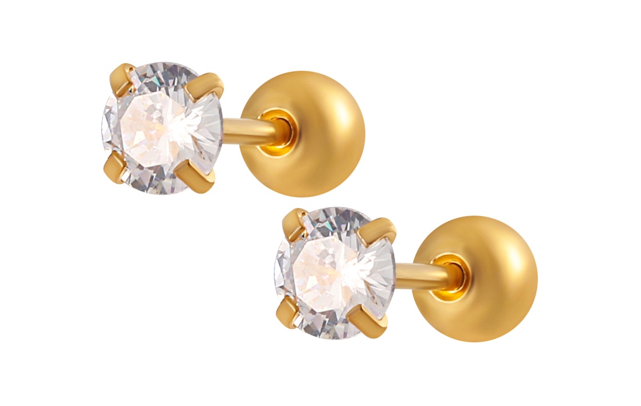 Clous d’oreilles couleur or avec pierre scintillante en zirconium