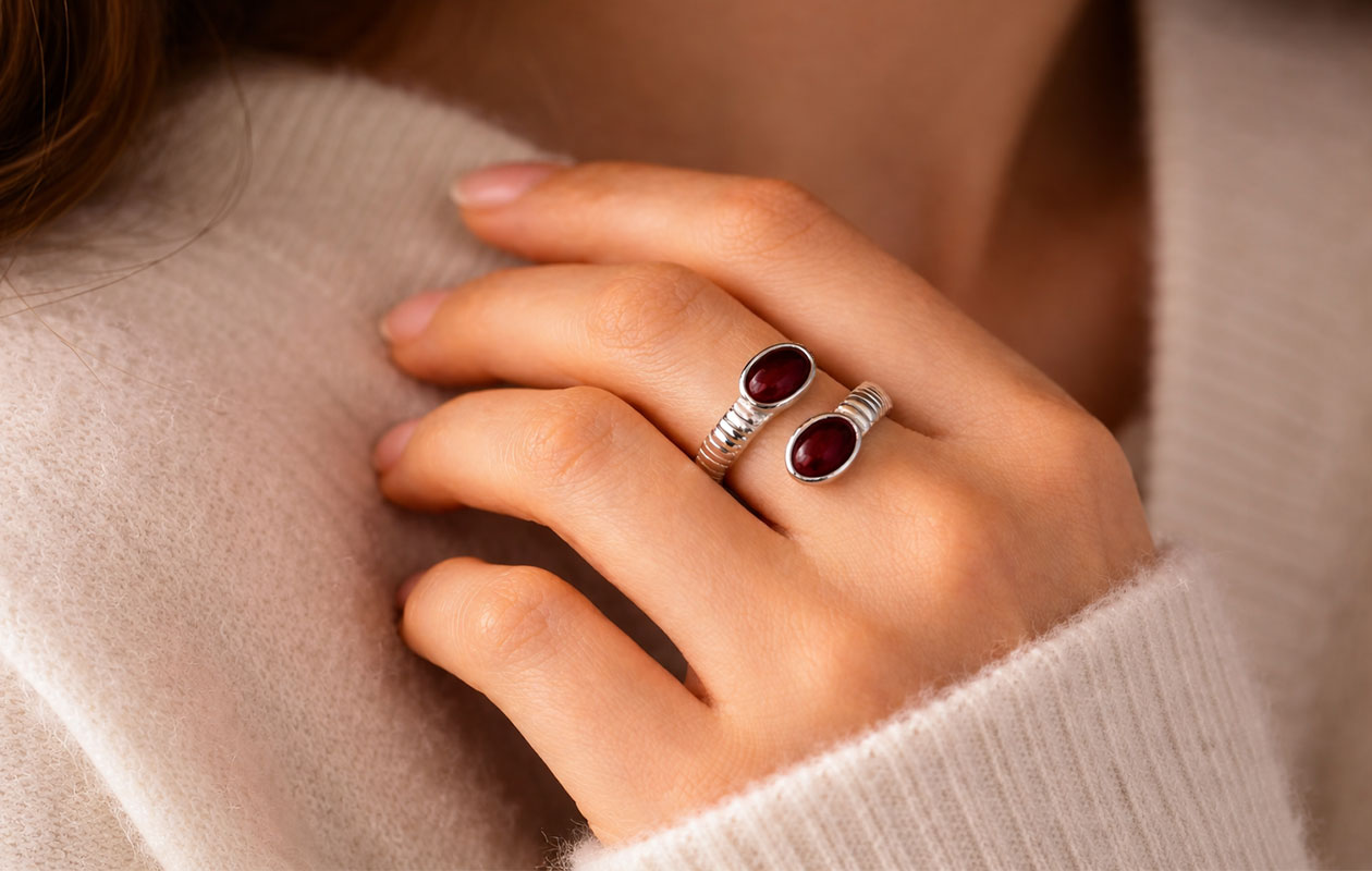 Ring Camille Zilver/Rood - Maison D'Oro