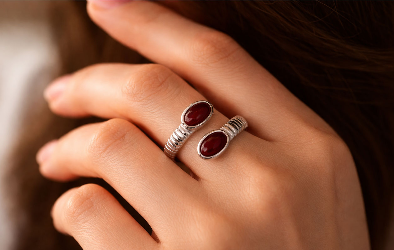 Ring Camille Zilver/Rood - Maison D'Oro