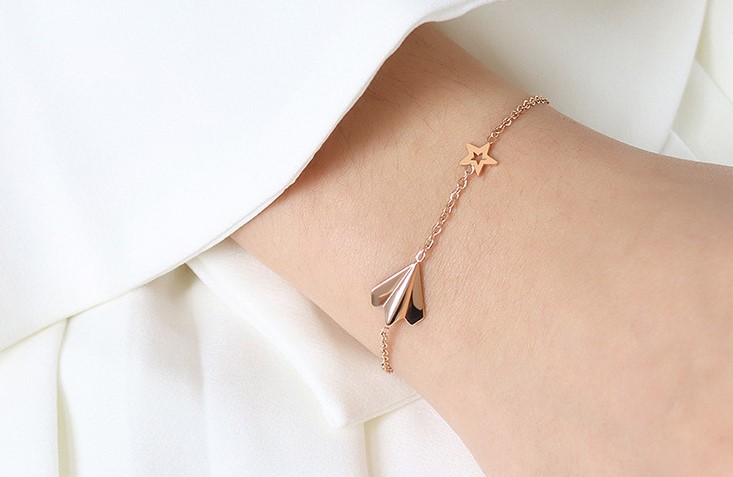 Roségoudkleurige Armband met Hart- en Steenbedel