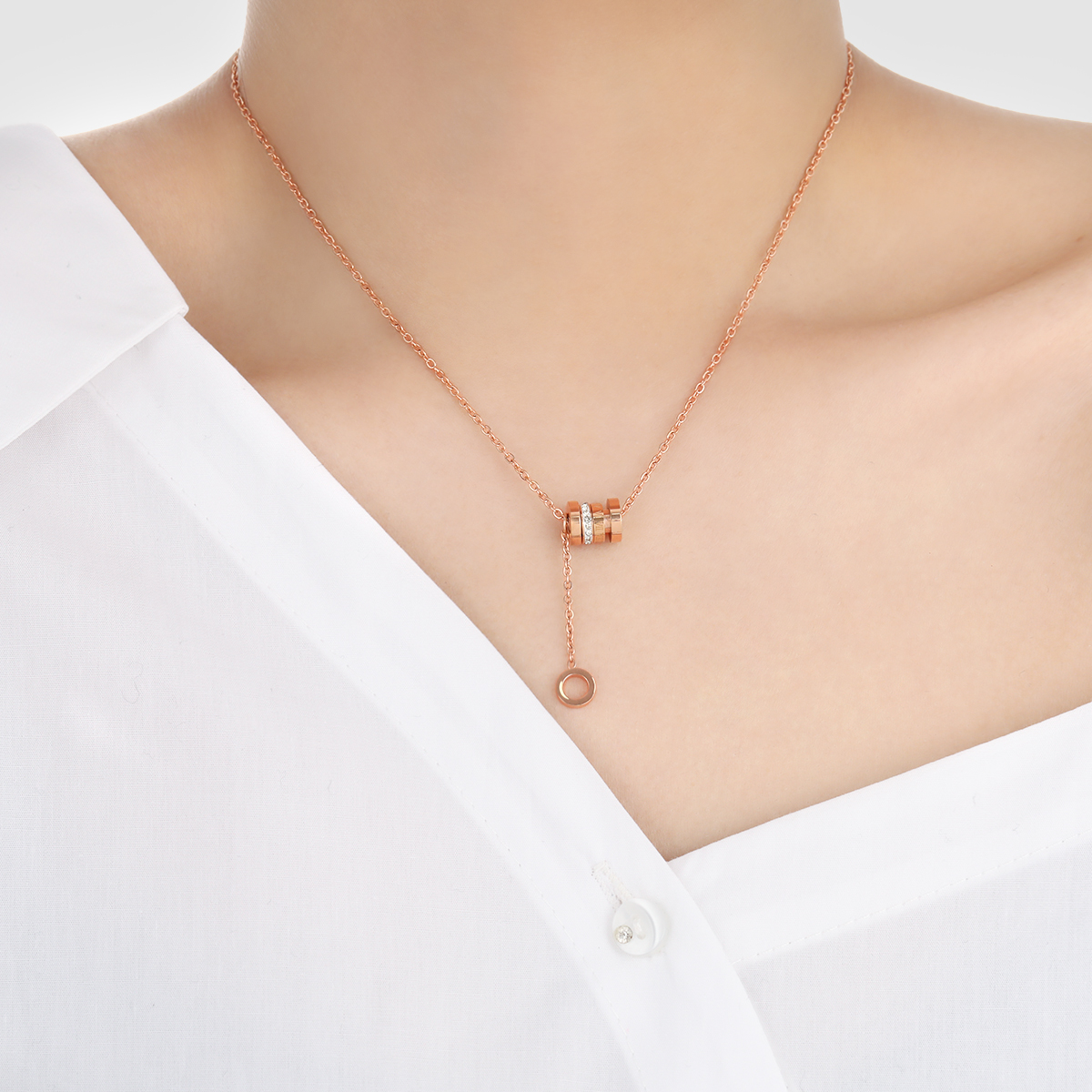 Roségoudkleurige Ketting met Tonvormige Hanger en Zirconia