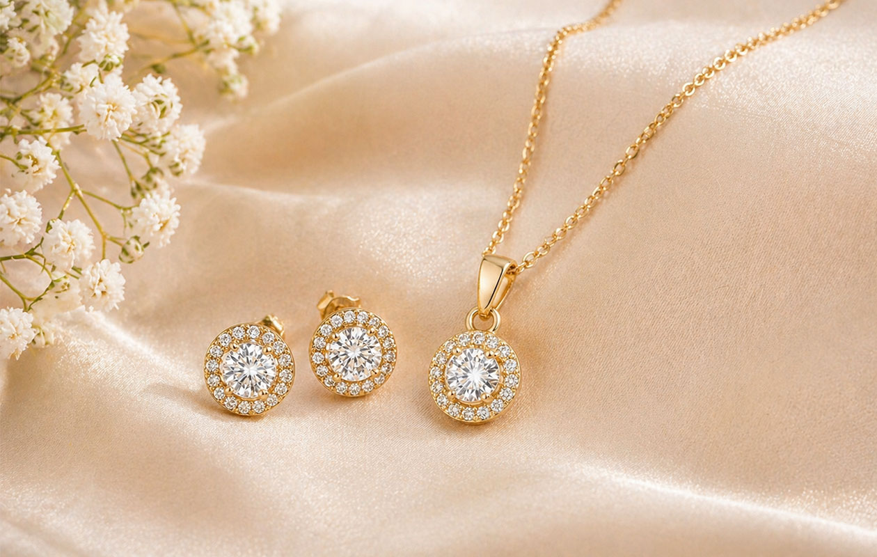 Di Lusso Rozendoos met goldplated sieradenset