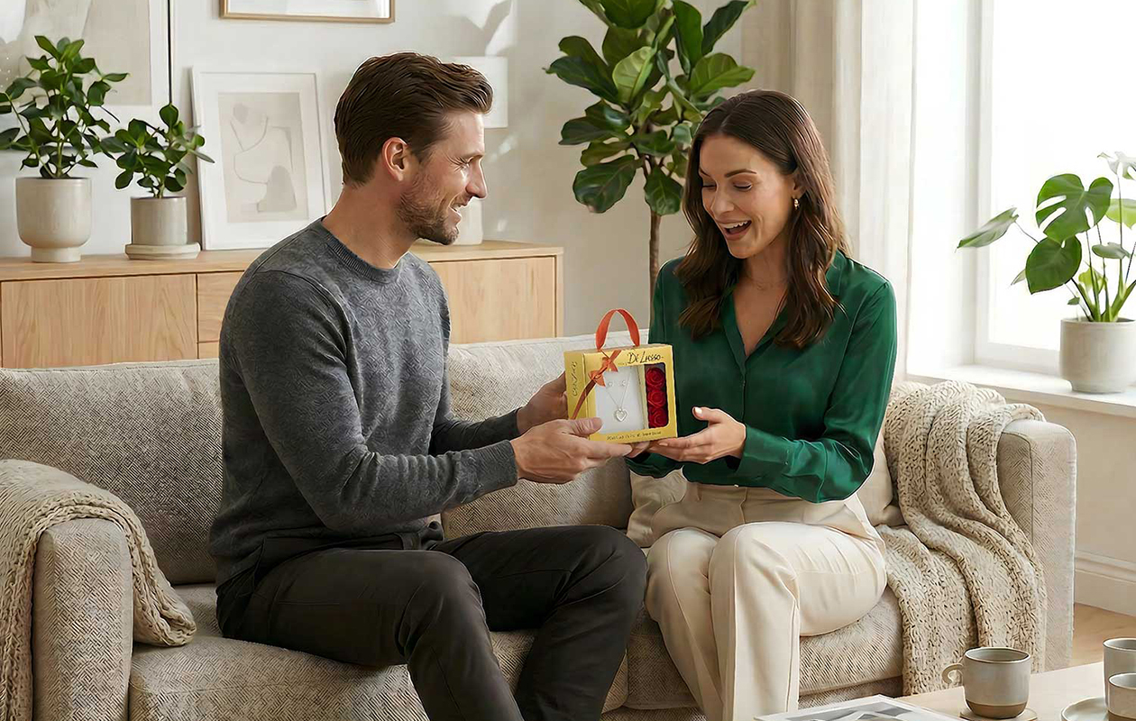 Di Lusso Rozendoos met goldplated sieradenset