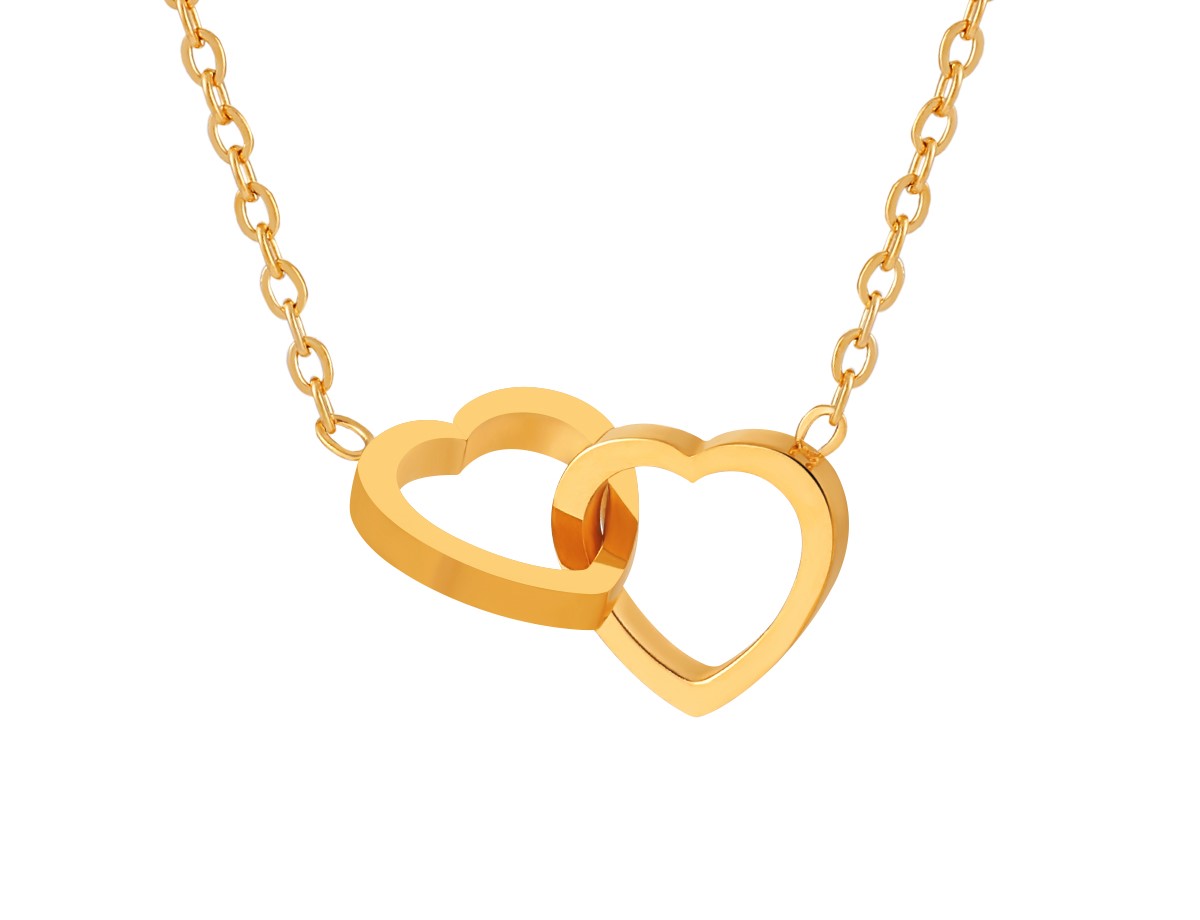 Trendy Goudkleurige Ketting met Dubbele Hartjes Hanger