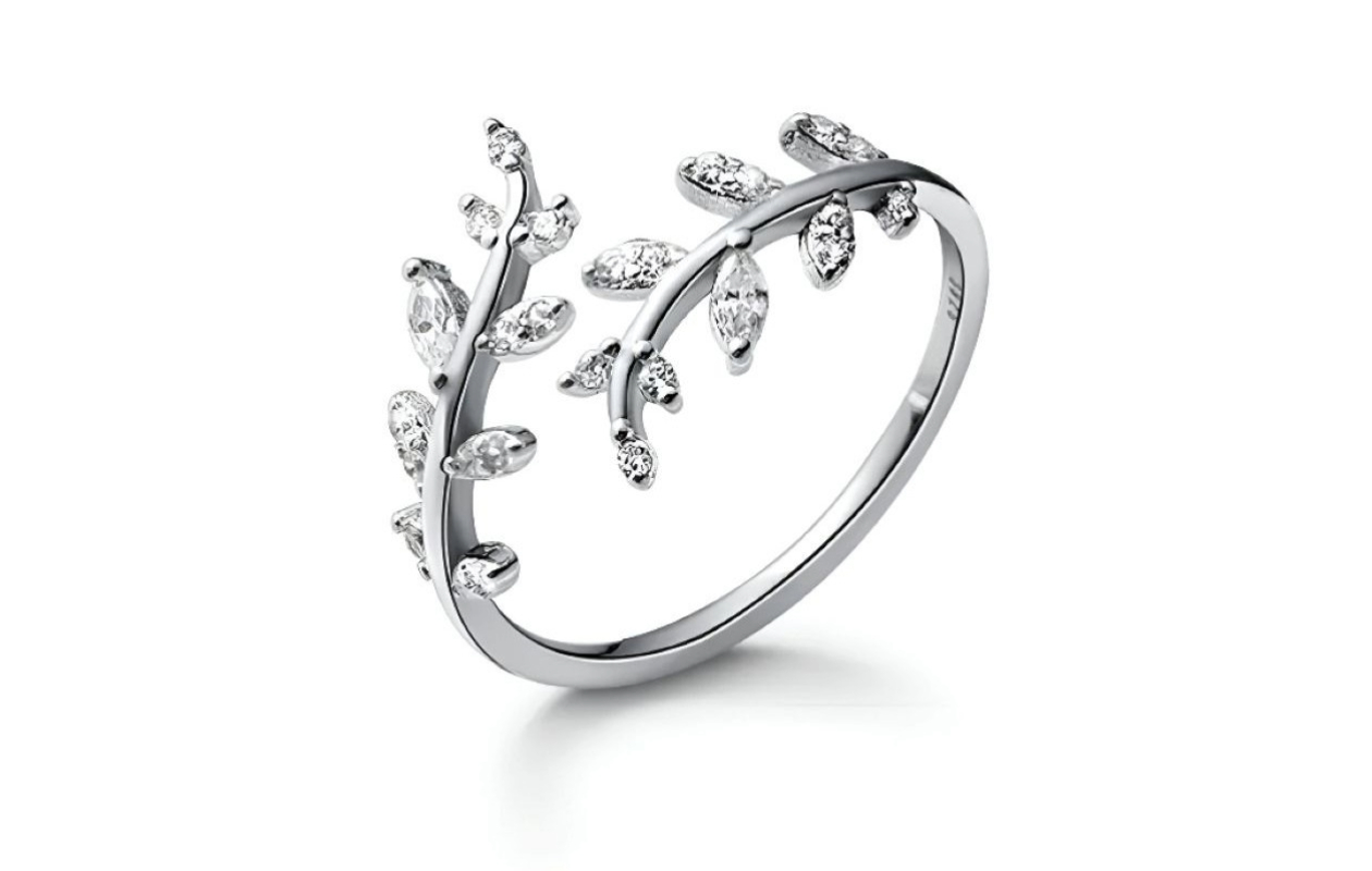 Verstelbare verzilverde ring met zirkonia's