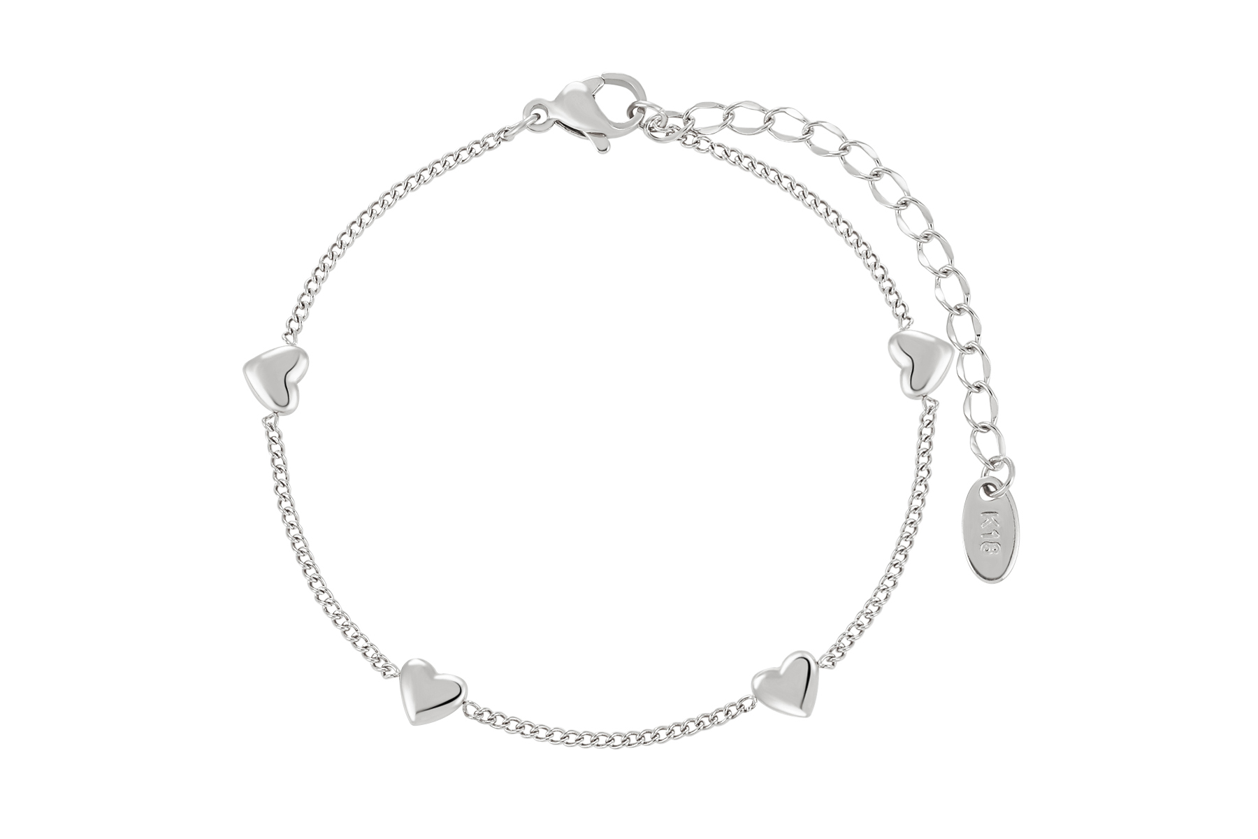 Charmante zilverkleurige armband met hartjes