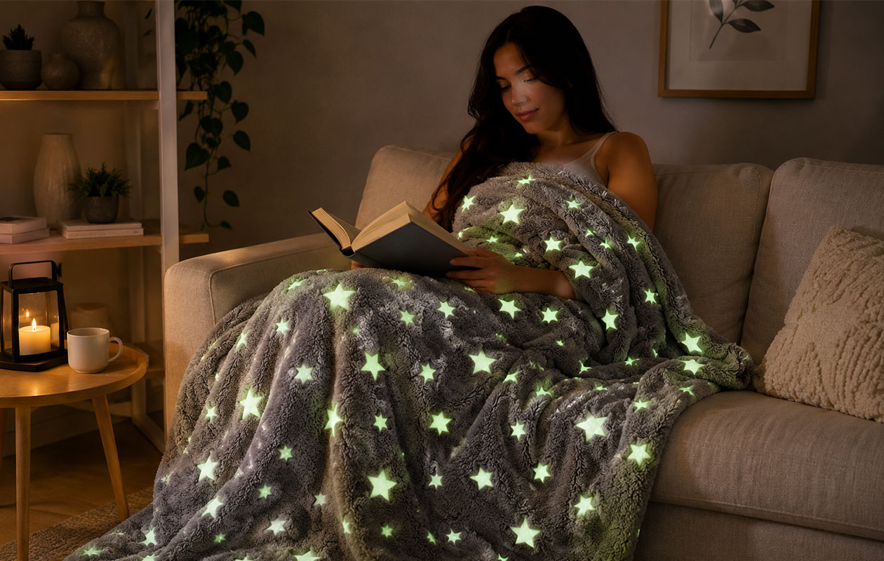 Blankglow fleecedeken met glow-in-the-dark sterren