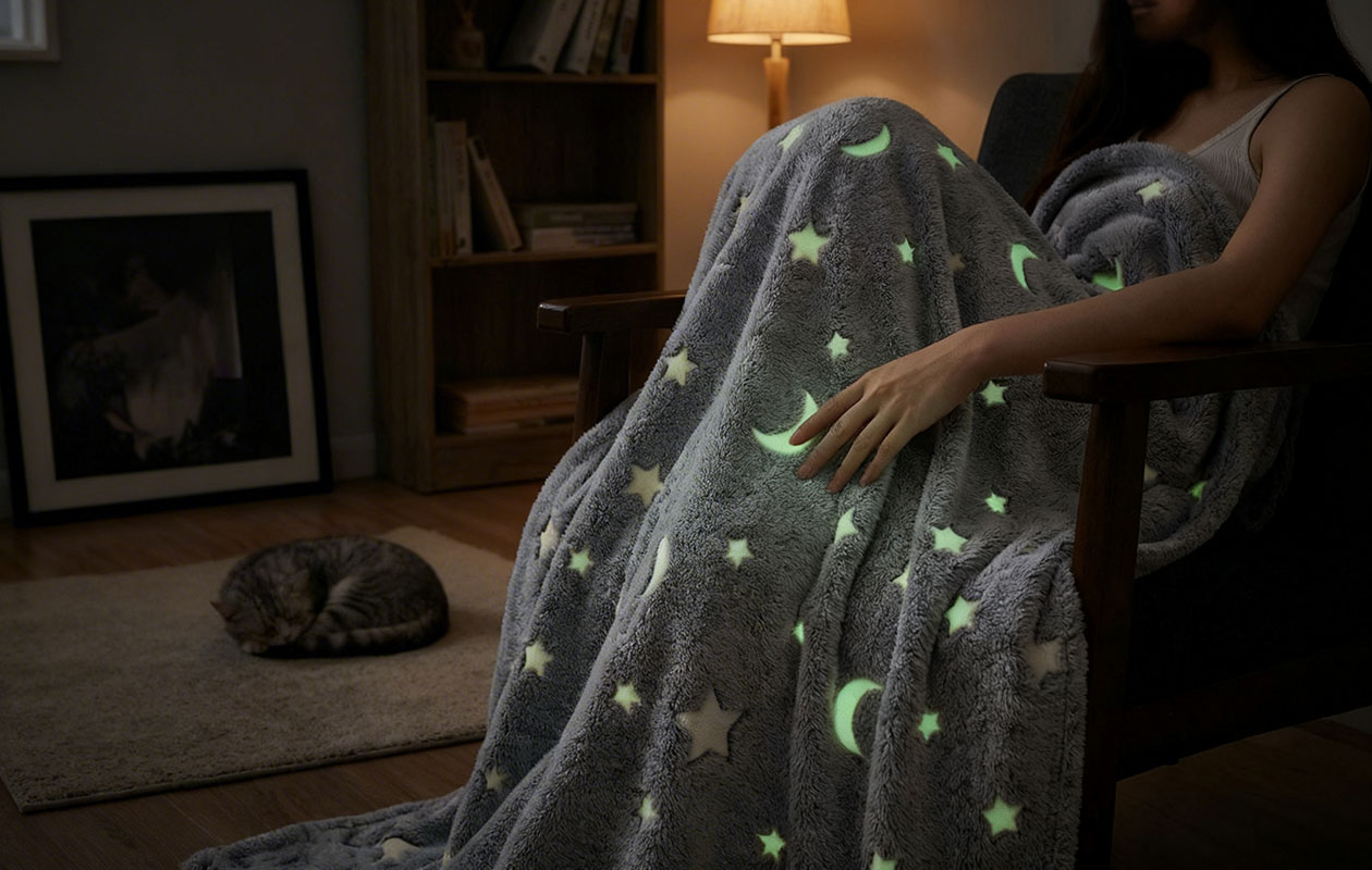 Blankglow fleecedeken met glow-in-the-dark sterren