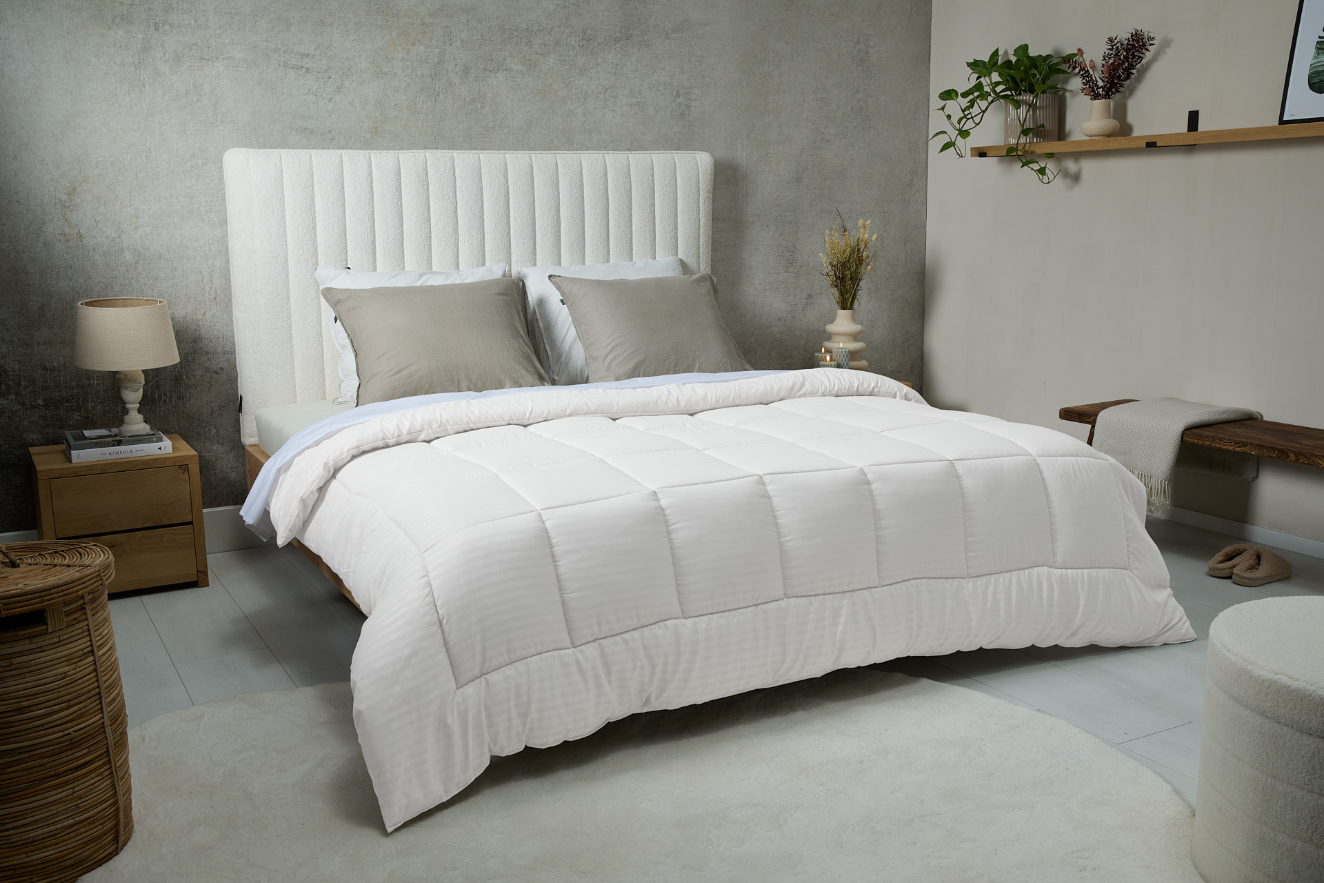 All-in-one dekbed gestreept  - Wit - 140 x 200 cm